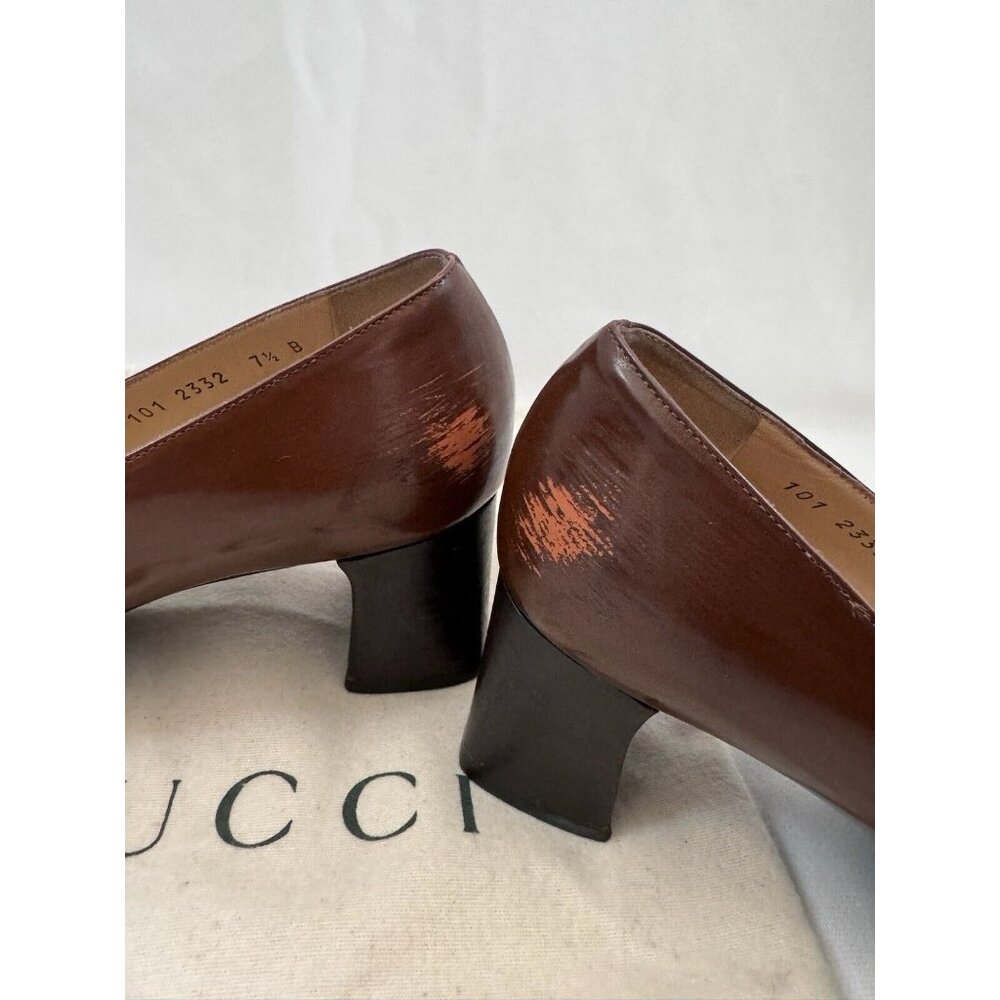 Gucci Shoes Vintage Brown Square Toe Leather Pump Size 7.5 - Picture 5 of 10